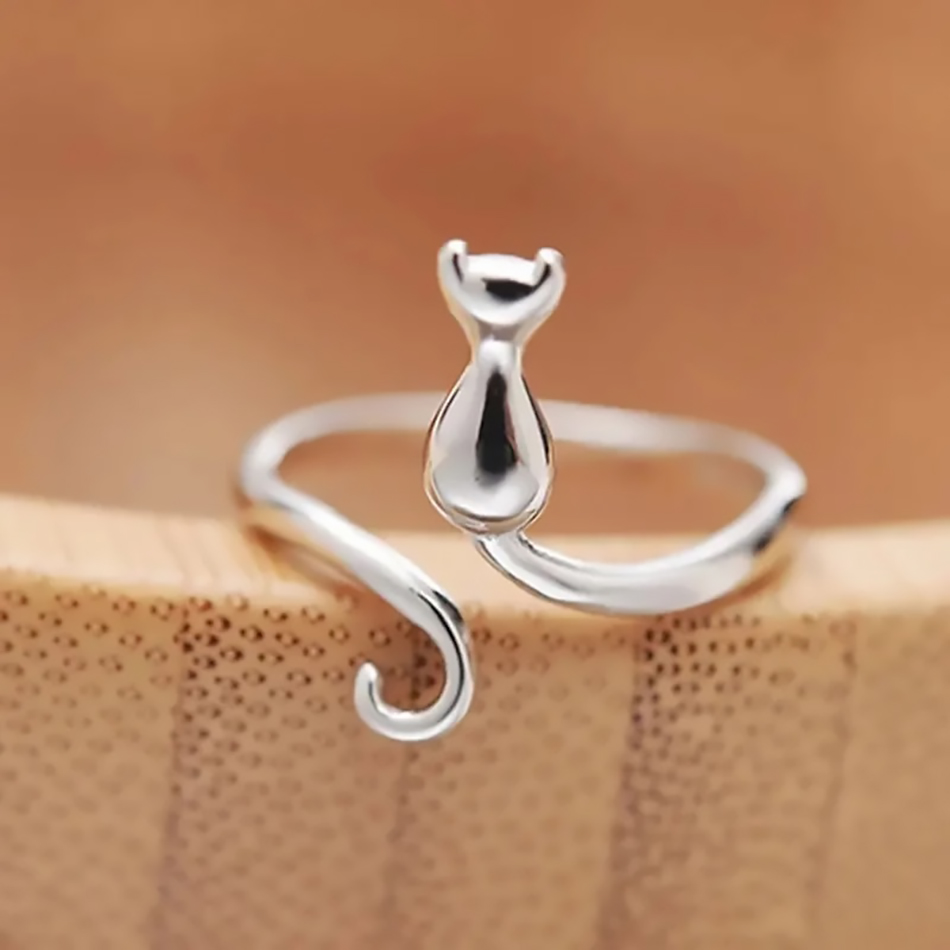 Statement Cocktail Ring - 925 Sterling Silver Cat Ring for