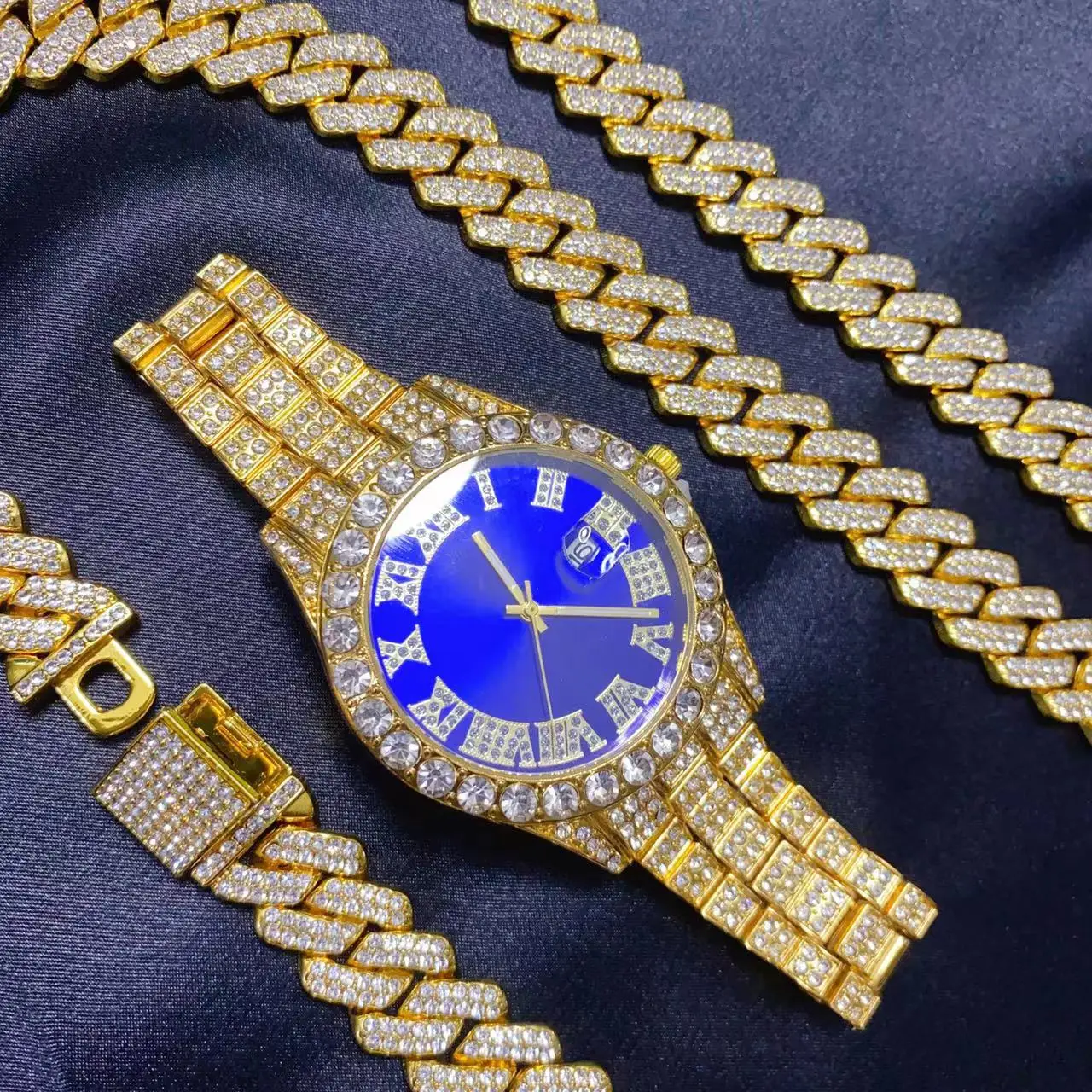 Icebox Jewelry Watches - 3PCS Hip Hop Calendar Watch Necklace