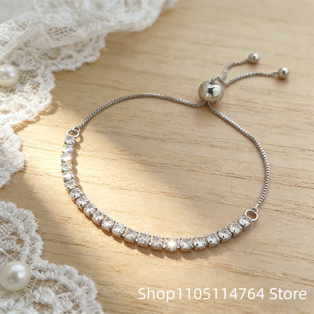 Tennis Bracelet Cubic - 925 Sterling Silver Adjustable Tennis Bracelet