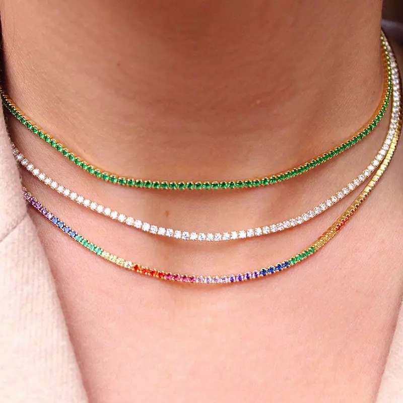 Tennis Bracelet Cubic - Clear CZ Tennis Chain Choker Necklace,