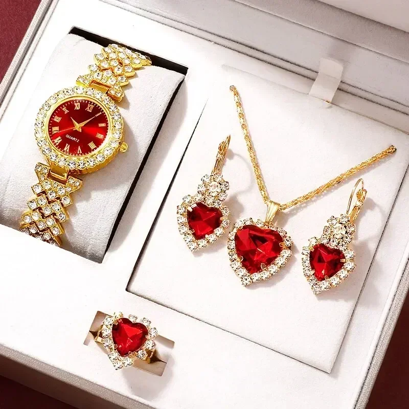 Jewels On Watches - Golden Luxury Watch Women Ring Necklace