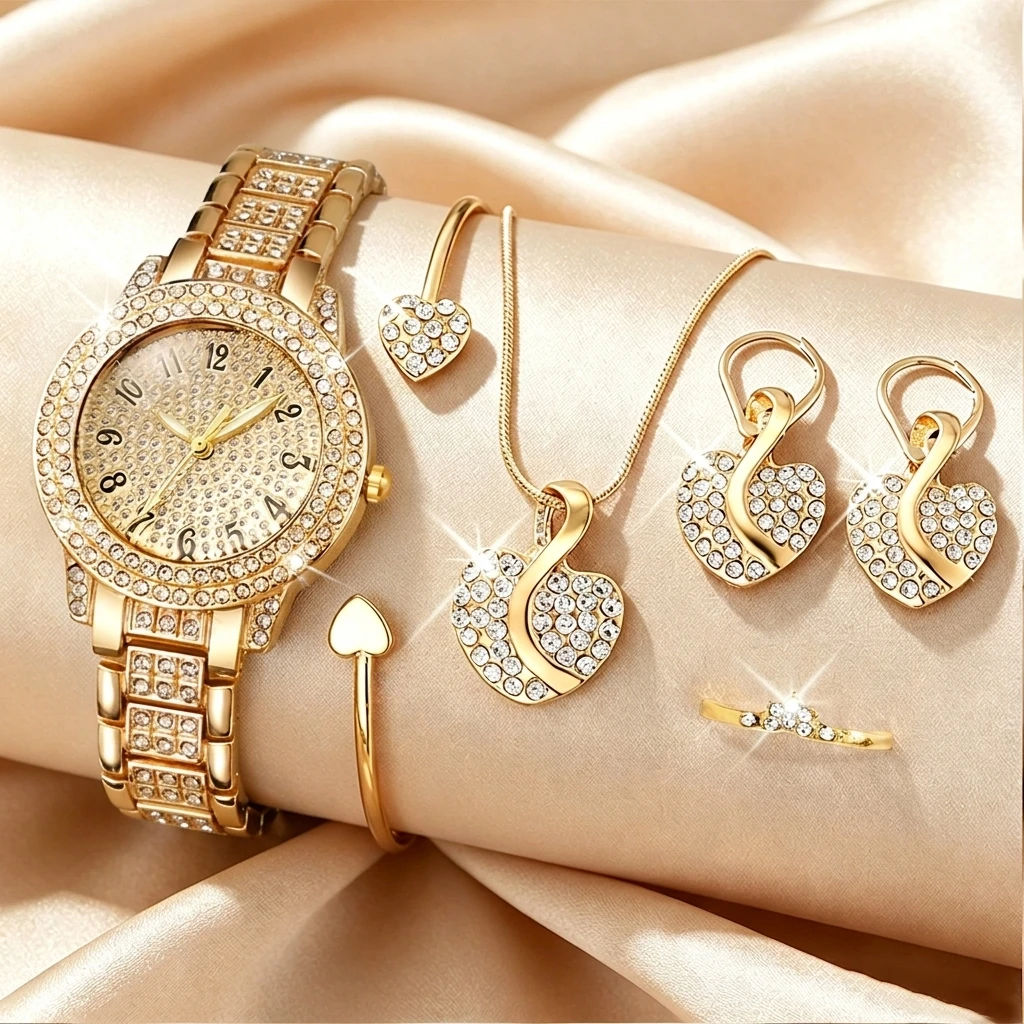 Jewels On Watches - 6PCS Fashion Rhinestone Women Watch Heart