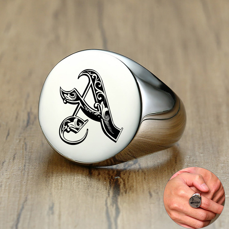 Statement Cocktail Ring - Vnox Stylish Pattern Font Initial Stamp