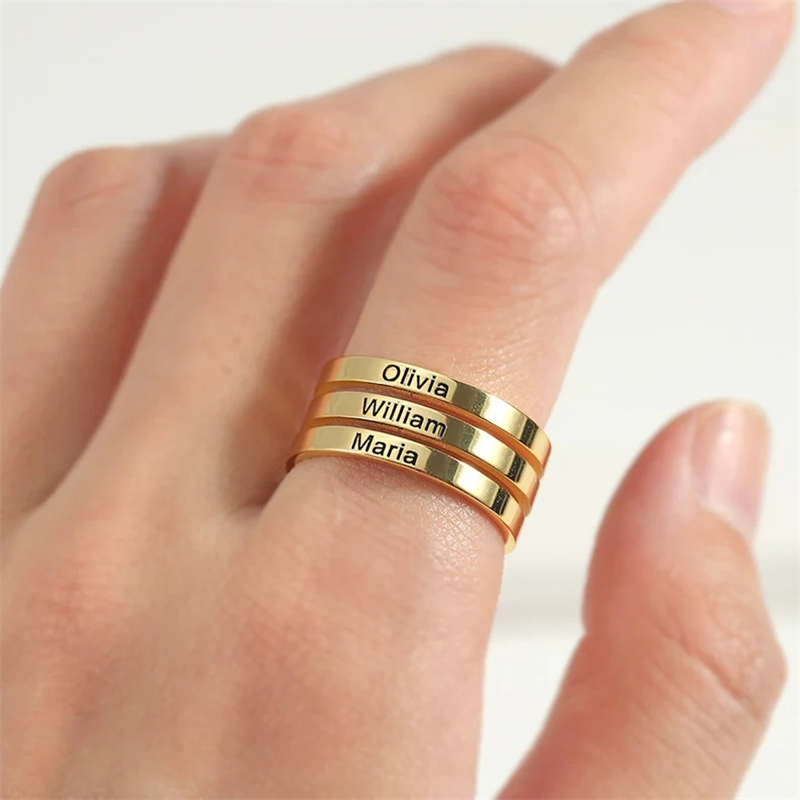 Couple Ring Set - Personalized Stainless Steel Engrave Name Double