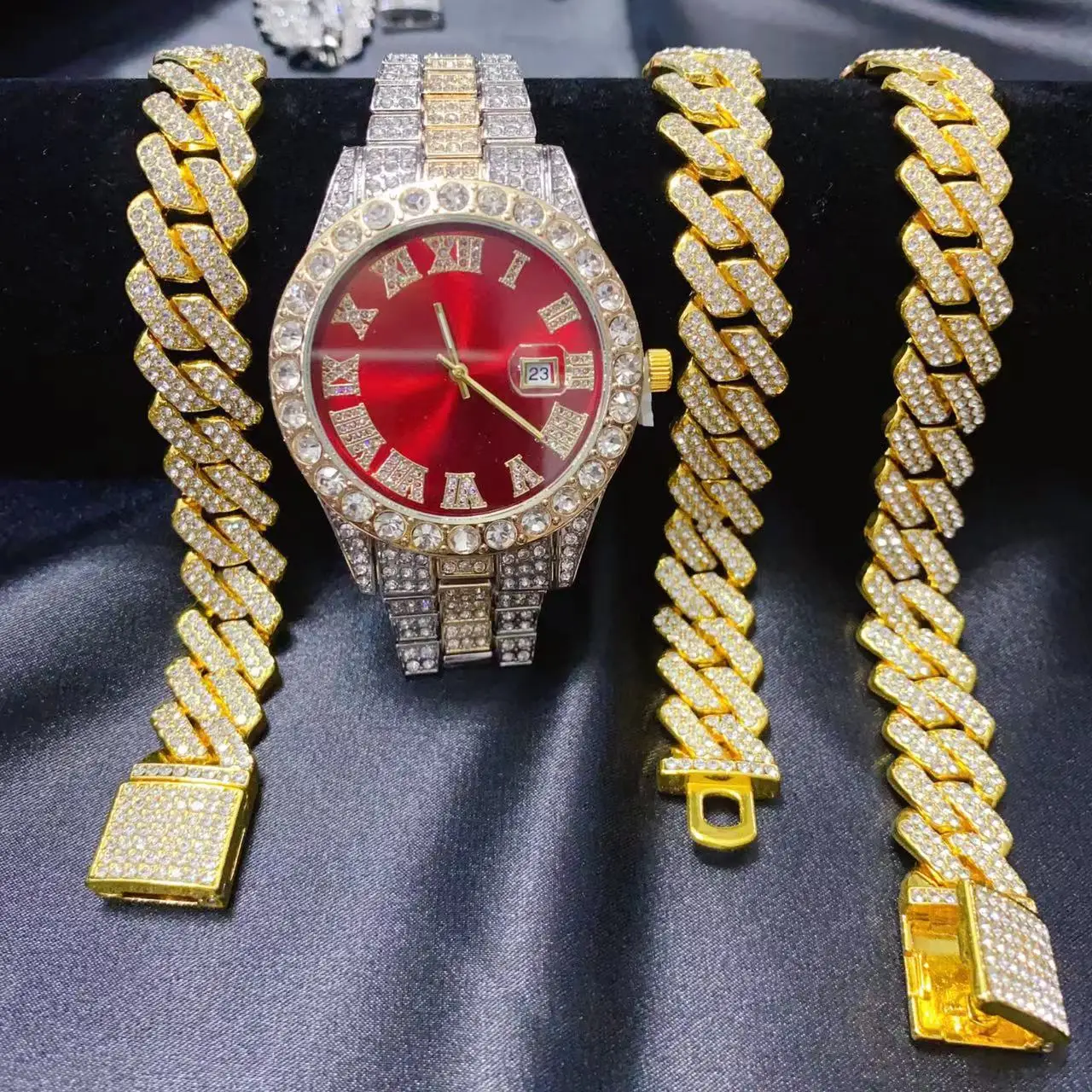 3PCS Hip Hop Calendar Watch Ne - Icebox Jewelry Watches review and price