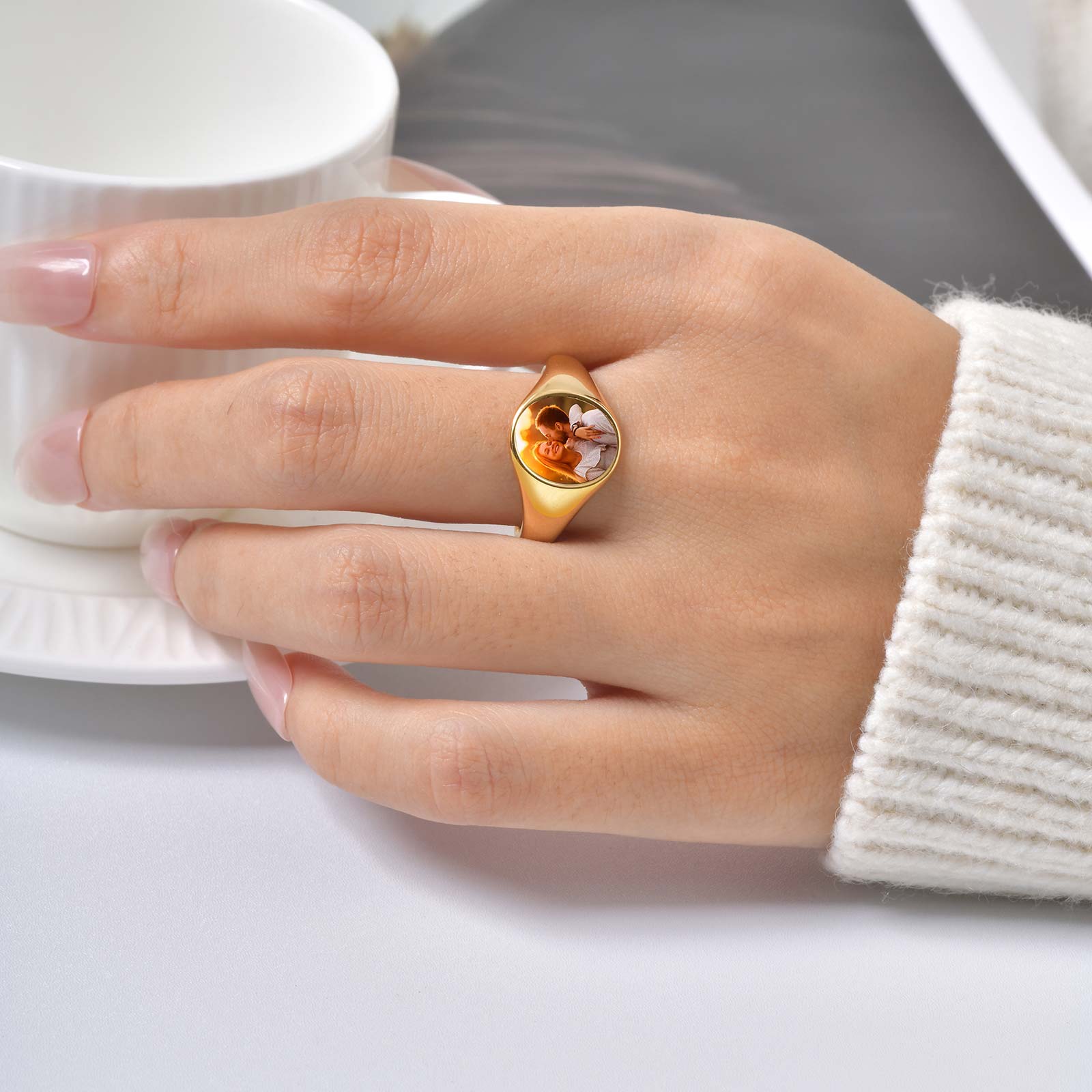 Custom Photo Signet Ring for W - Statement Cocktail Ring review and price